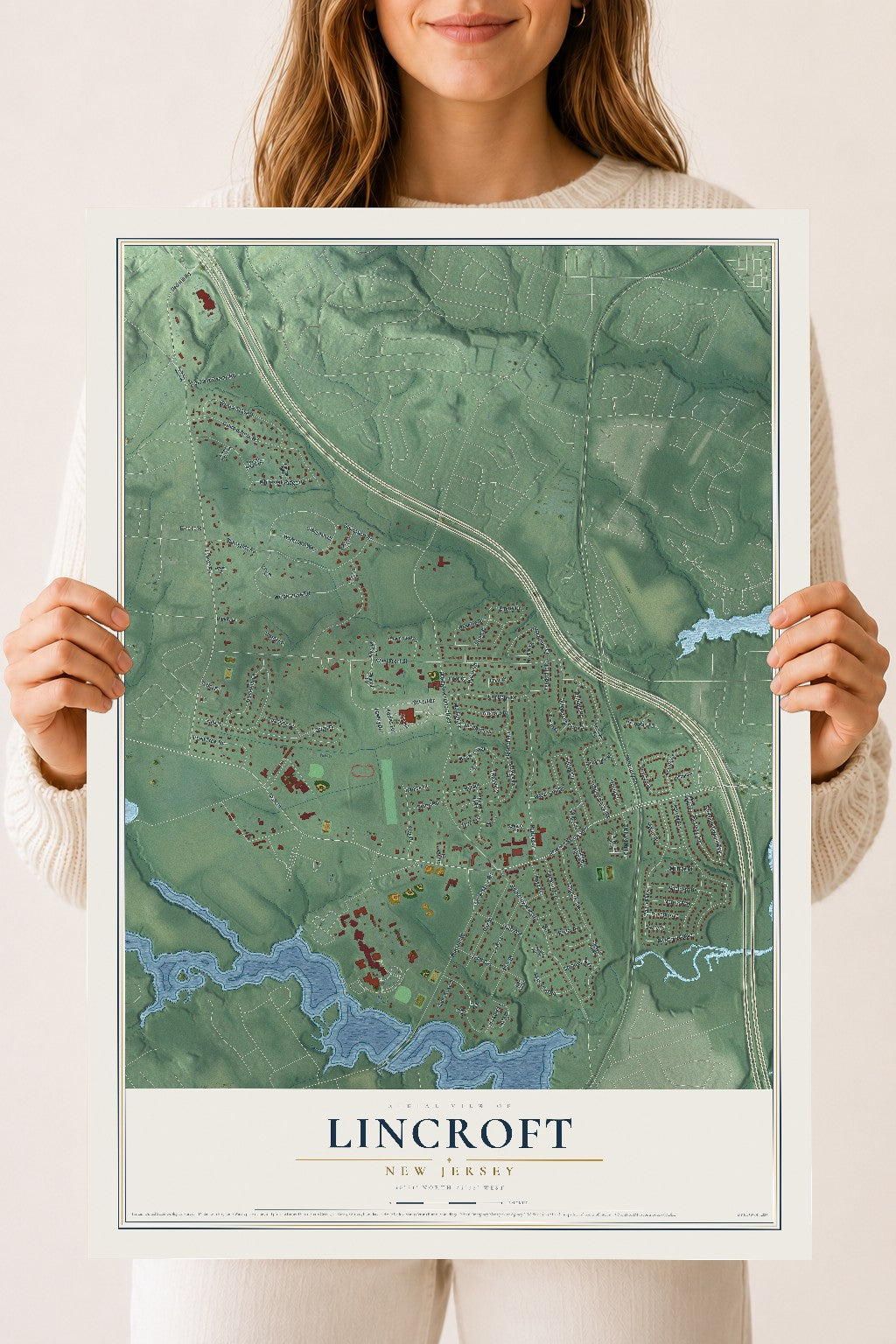 Lincroft, New Jersey map print, 18" x 24" Archival Matte Print mockup