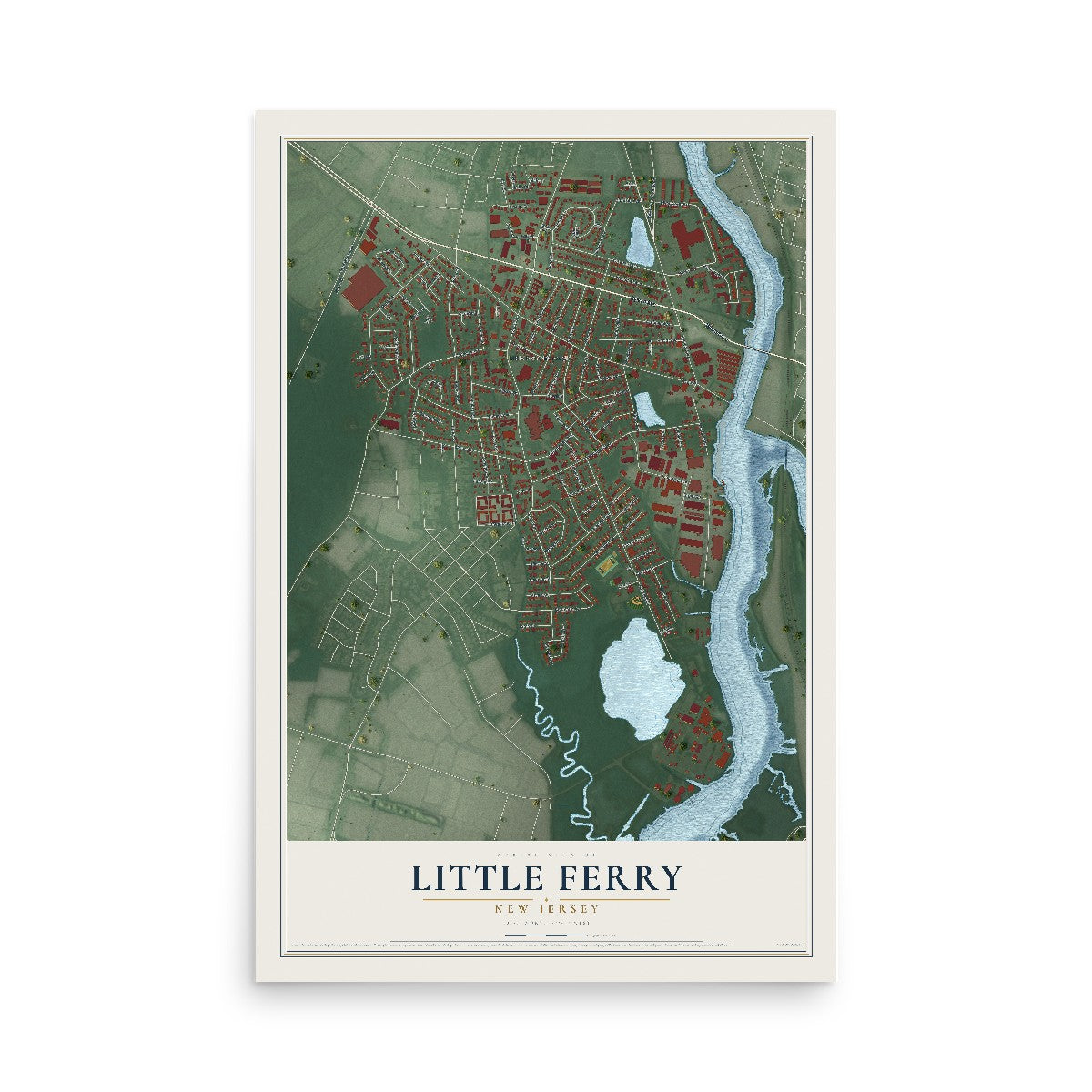 Little Ferry, New Jersey map print, 12" x 18" Archival Matte Print mockup
