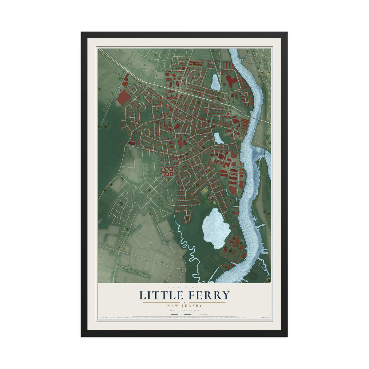 Little Ferry, New Jersey map print, 12" x 18" W/ Black Ayous Wood Frame mockup