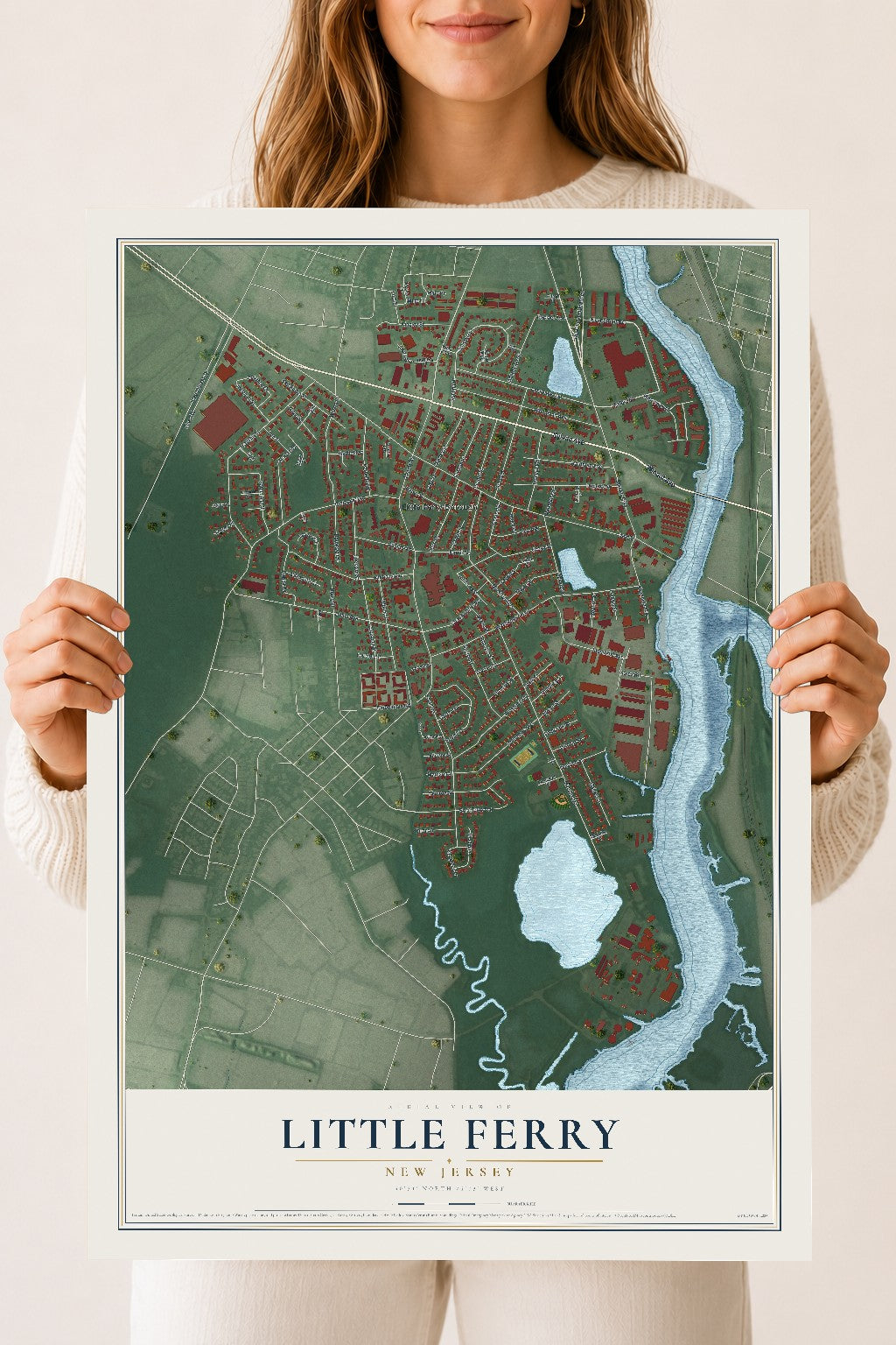 Little Ferry, New Jersey map print, 18" x 24" Archival Matte Print mockup