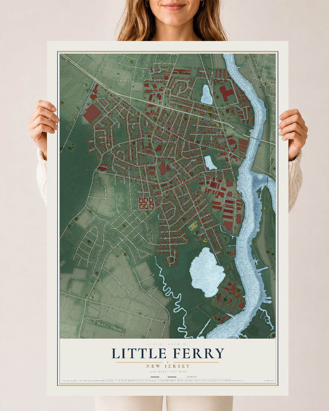 Little Ferry, New Jersey map print, 24" x 36" Archival Matte Print mockup