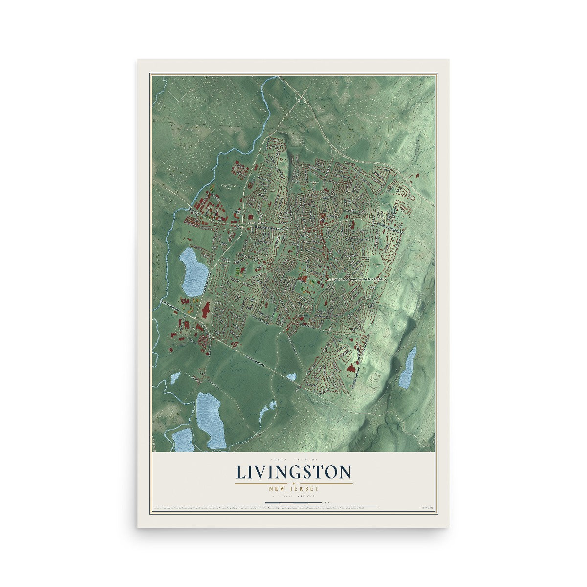 Map of Livingston, New Jersey, 12 x 18 inch unframed archival matte print