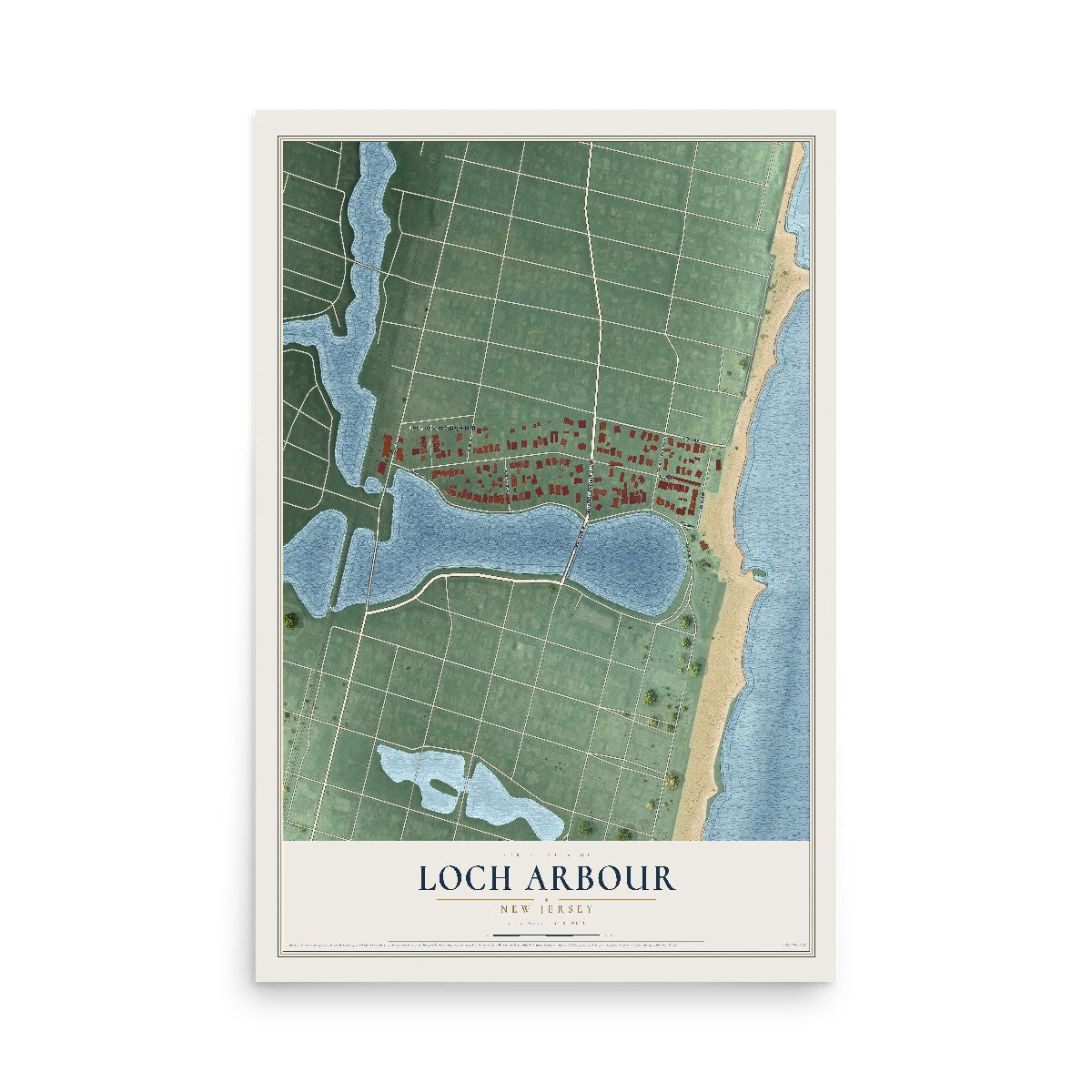 Map of Loch Arbour, New Jersey, 12 x 18 inch unframed archival matte print