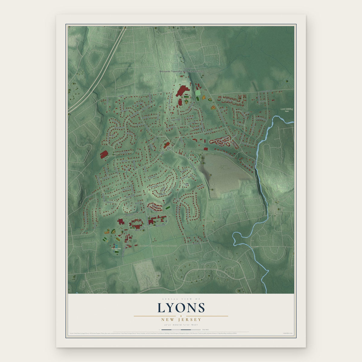 Lyons, New Jersey map print, the full design