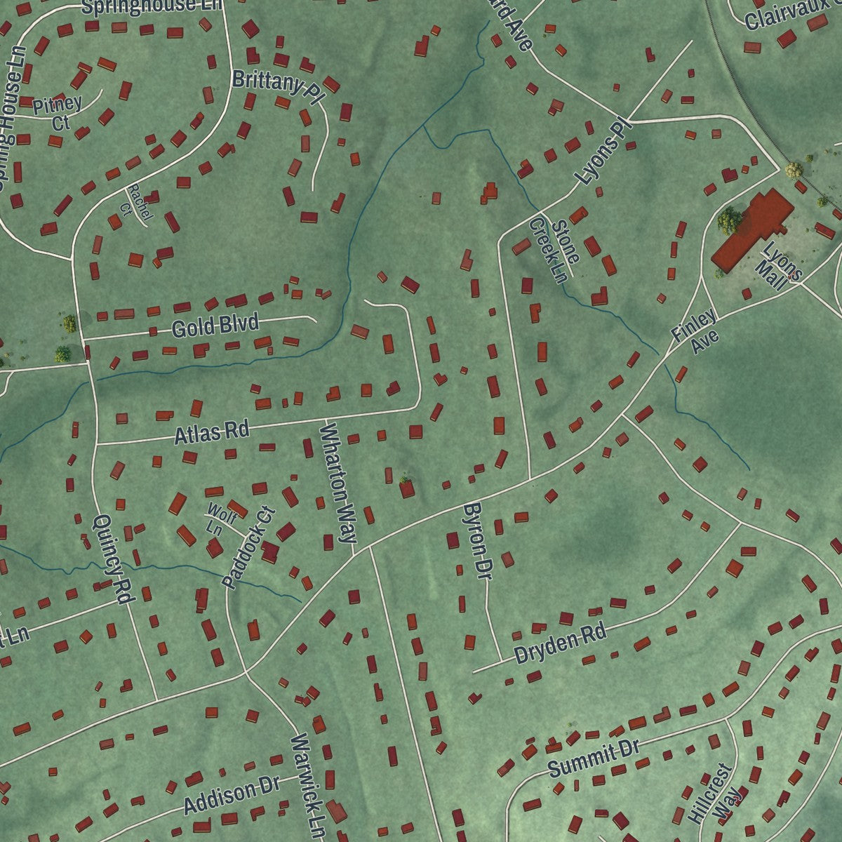 Close-up of the map of Lyons, New Jersey print showing street and building detail