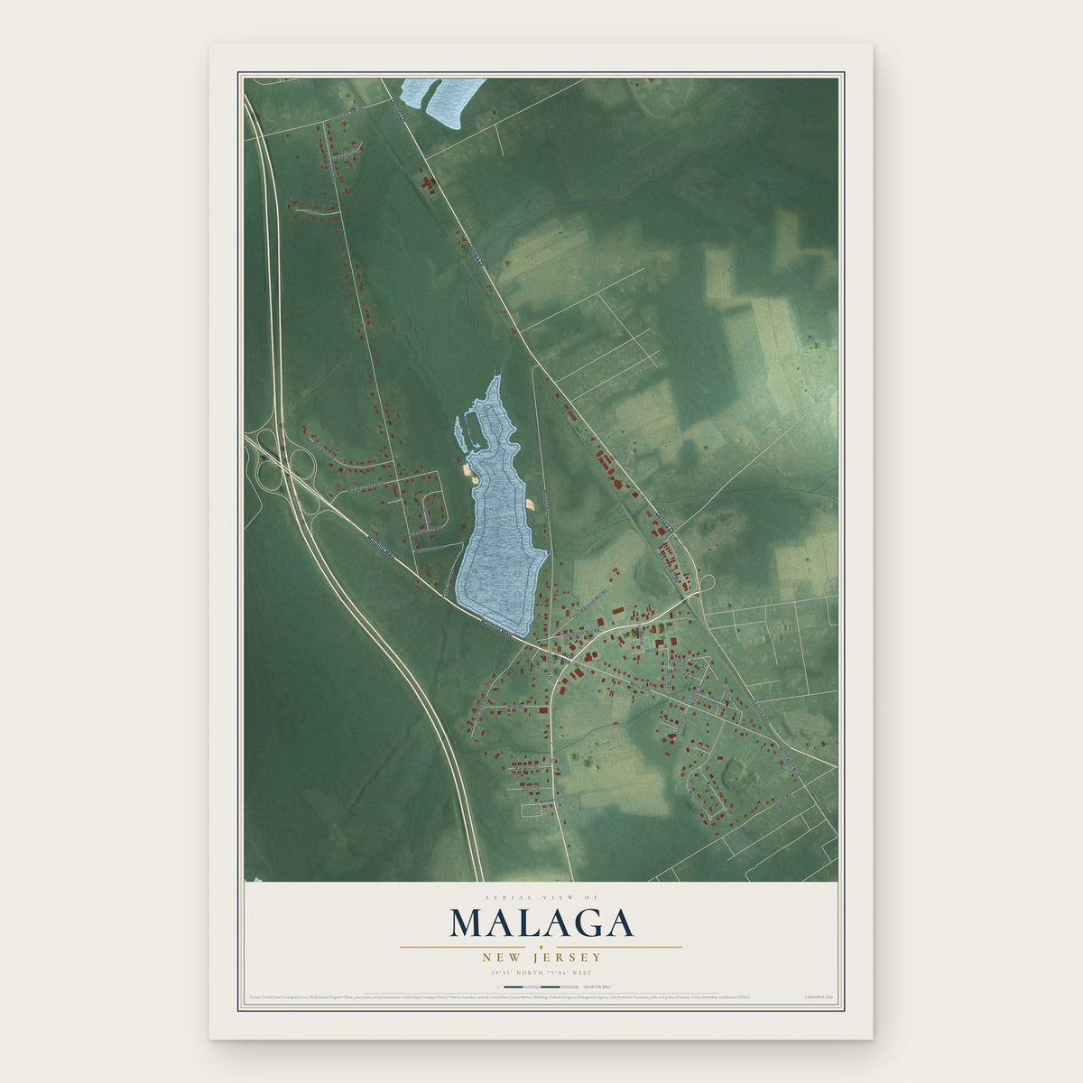 Malaga, New Jersey map print, the full design