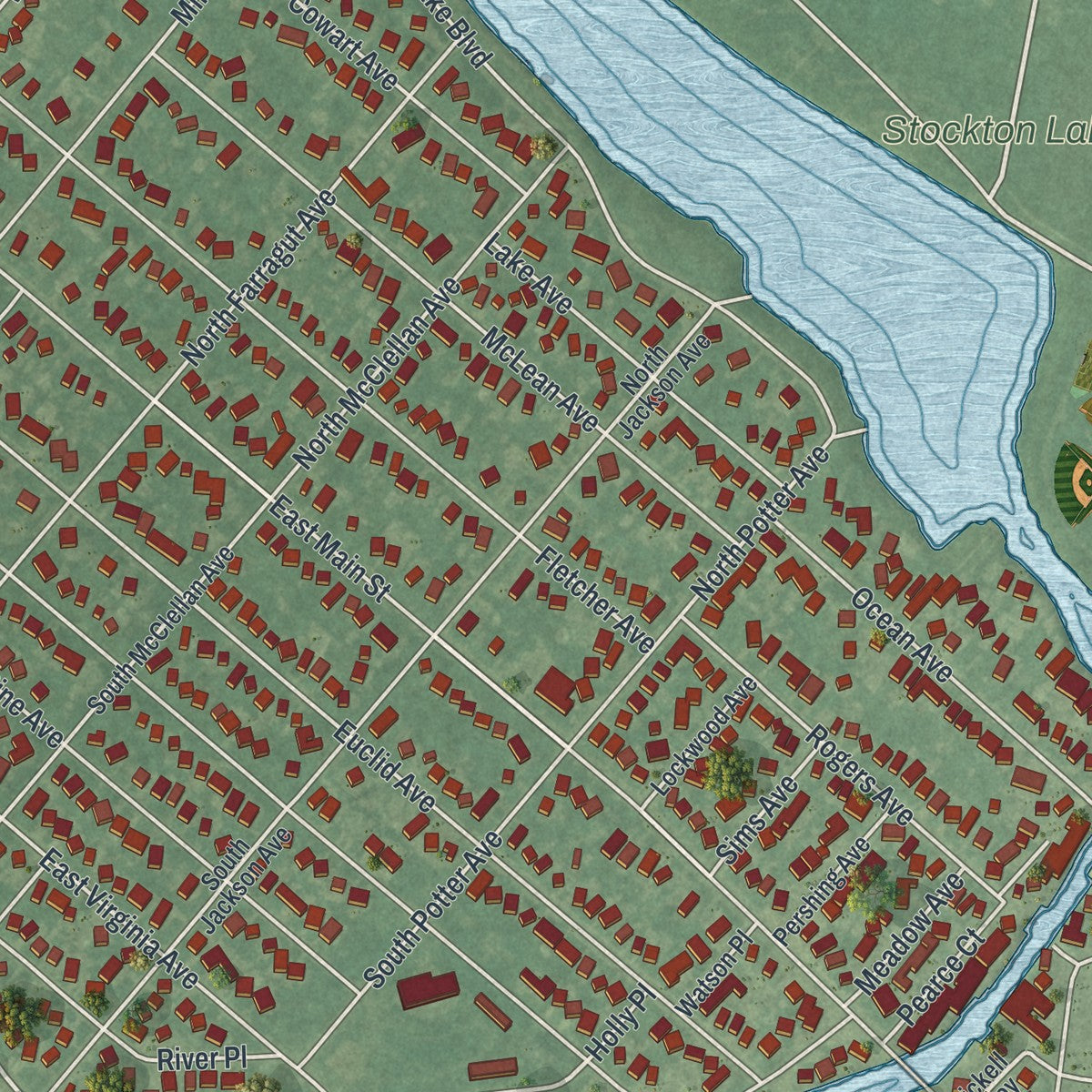 Close-up 1 of the Manasquan, New Jersey map artwork
