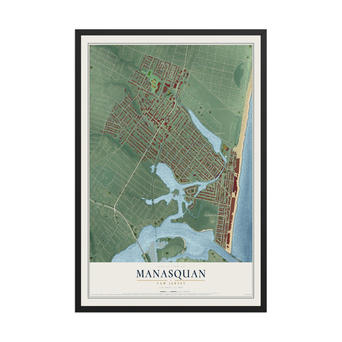 Manasquan, New Jersey map print, 12" x 18" W/ Black Ayous Wood Frame mockup