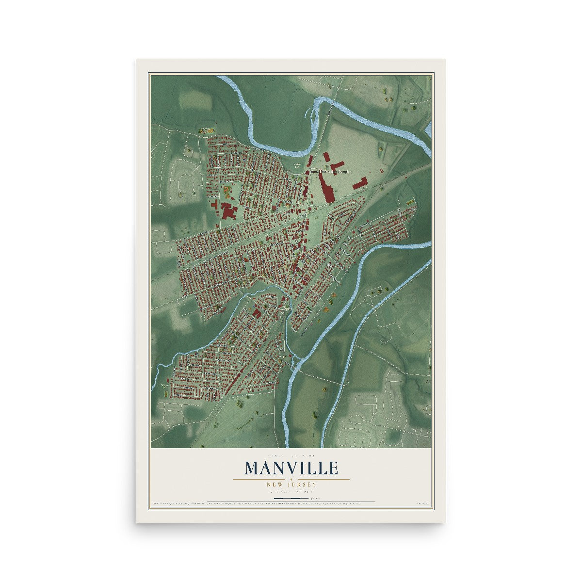 Manville, New Jersey map print, 12" x 18" Archival Matte Print mockup