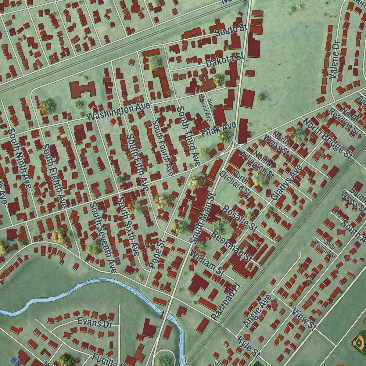 Close-up 1 of the Manville, New Jersey map artwork