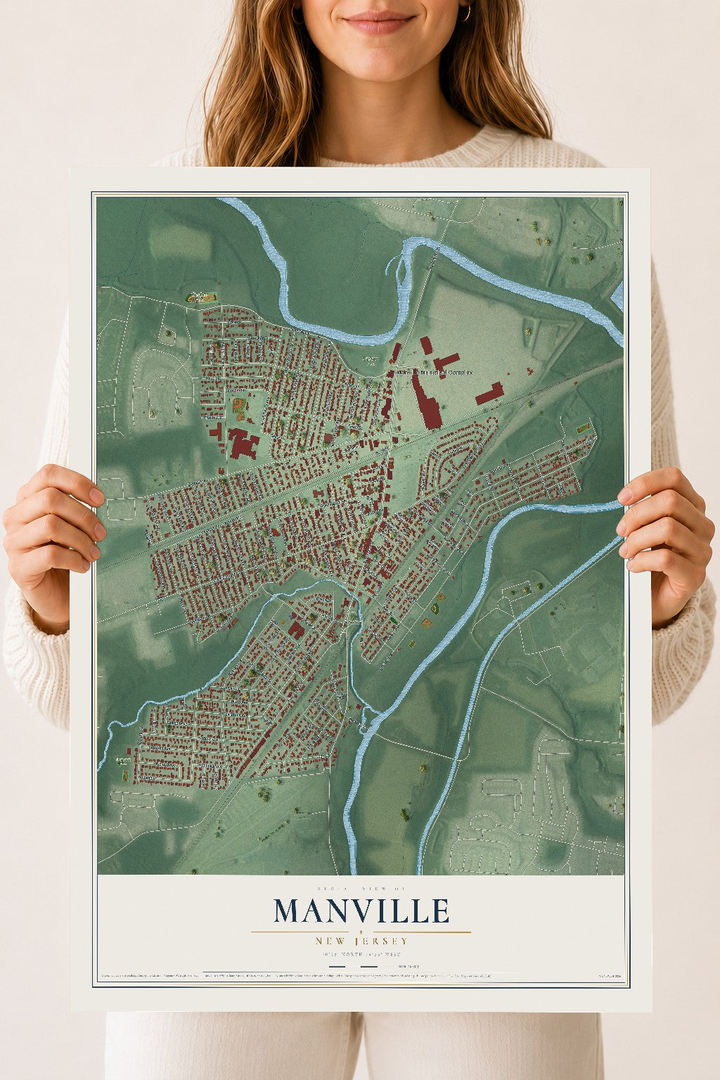 Manville, New Jersey map print, 18" x 24" Archival Matte Print mockup