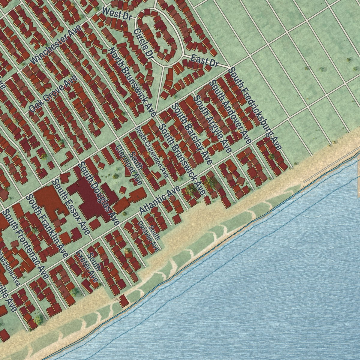 Close-up 2 of the Margate City, New Jersey map artwork
