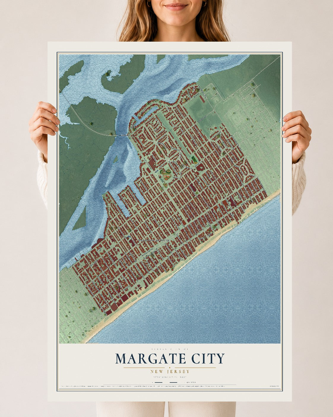 Margate City, New Jersey map print, 24" x 36" Archival Matte Print mockup