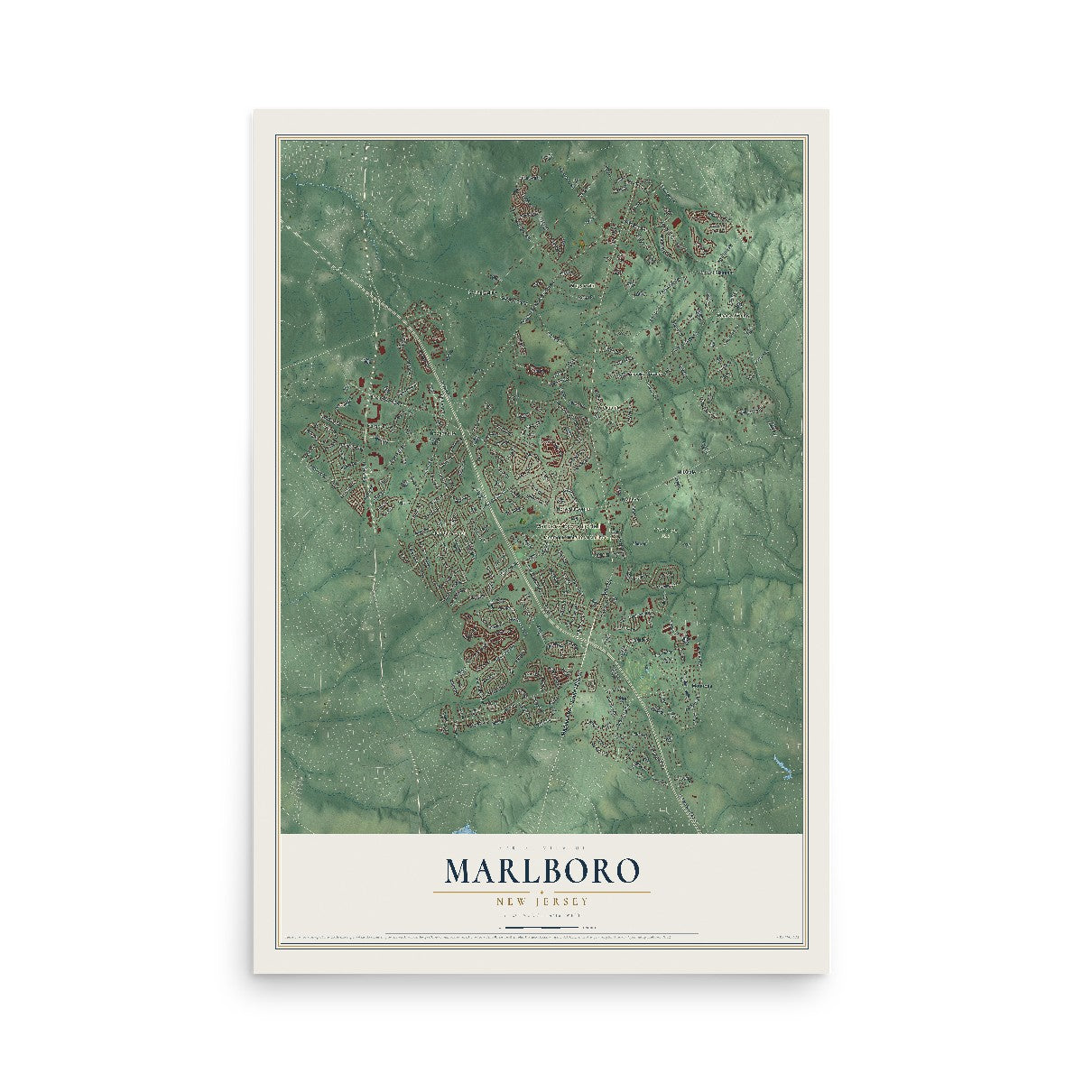 Marlboro, New Jersey map print, 12" x 18" Archival Matte Print mockup