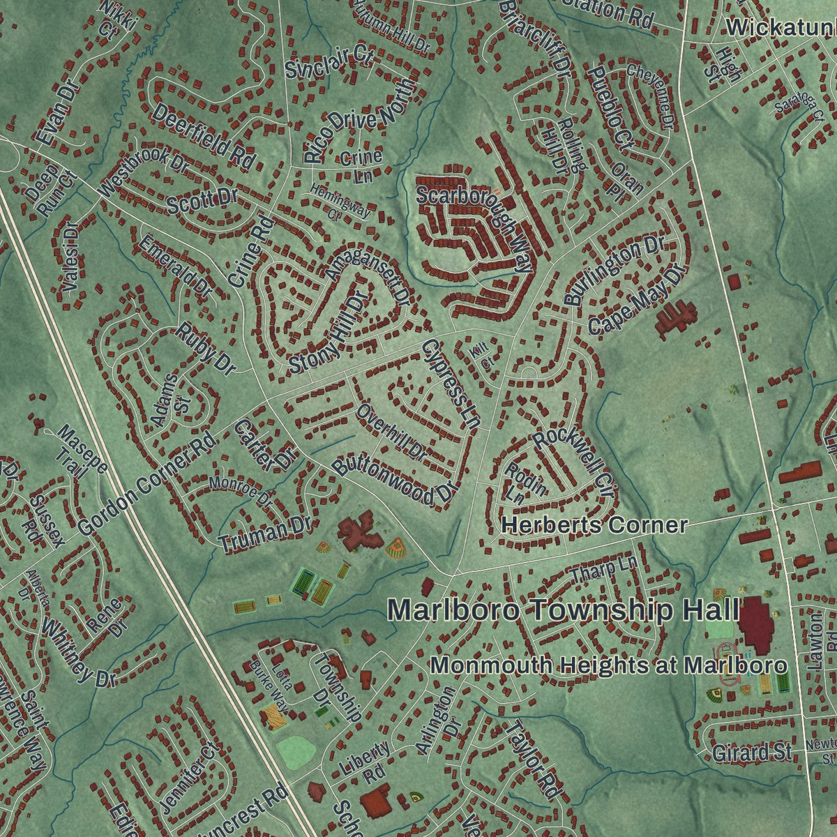 Close-up 1 of the Marlboro, New Jersey map artwork