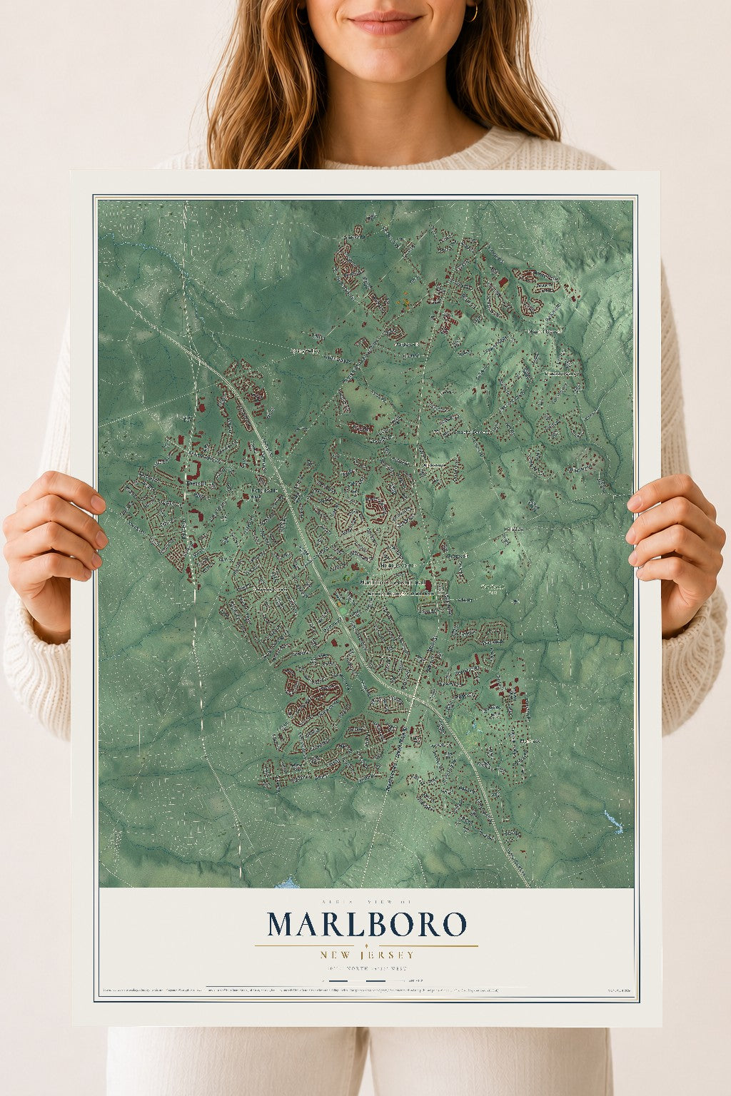 Marlboro, New Jersey map print, 18" x 24" Archival Matte Print mockup