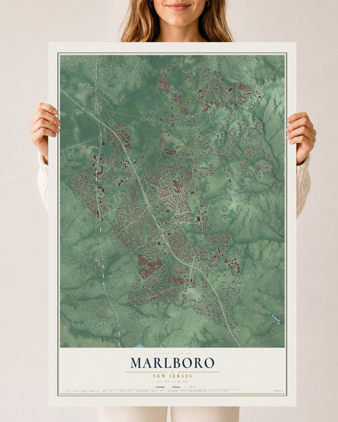 Marlboro, New Jersey map print, 24" x 36" Archival Matte Print mockup
