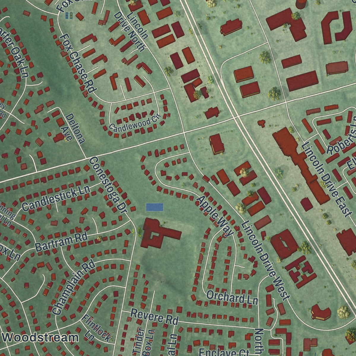 Close-up 1 of the Marlton, New Jersey map artwork