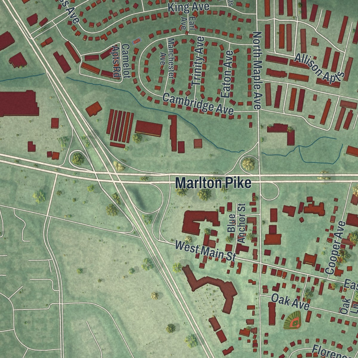 Close-up 2 of the Marlton, New Jersey map artwork
