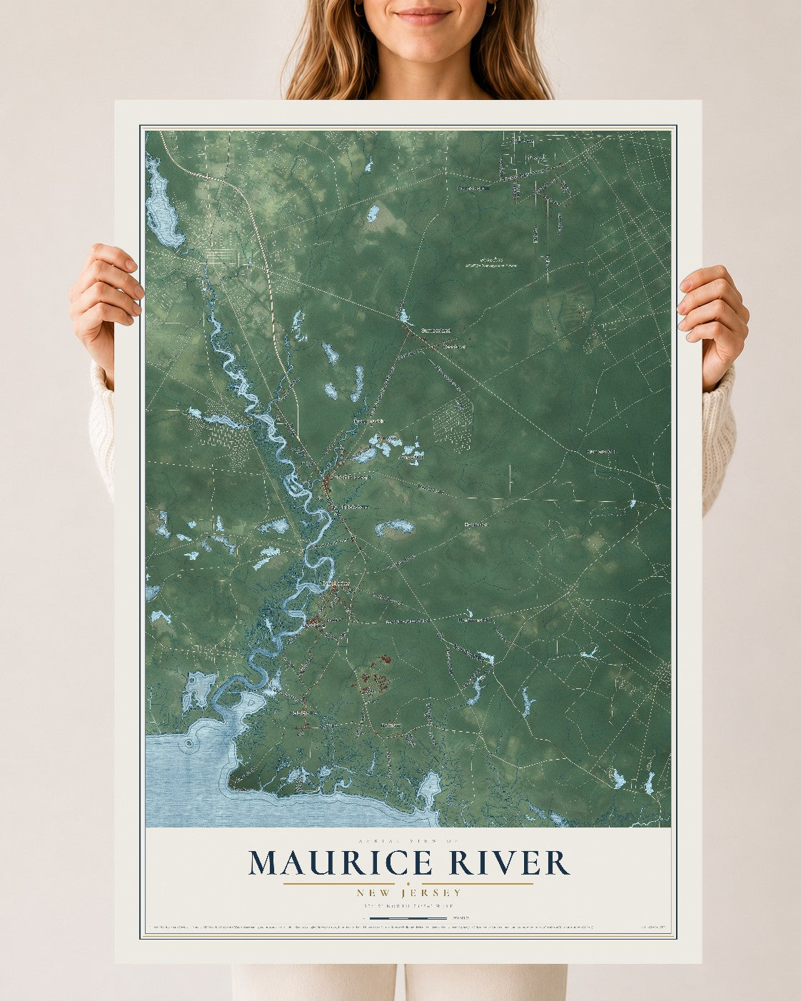 Maurice River, New Jersey map print, 24" x 36" Archival Matte Print mockup
