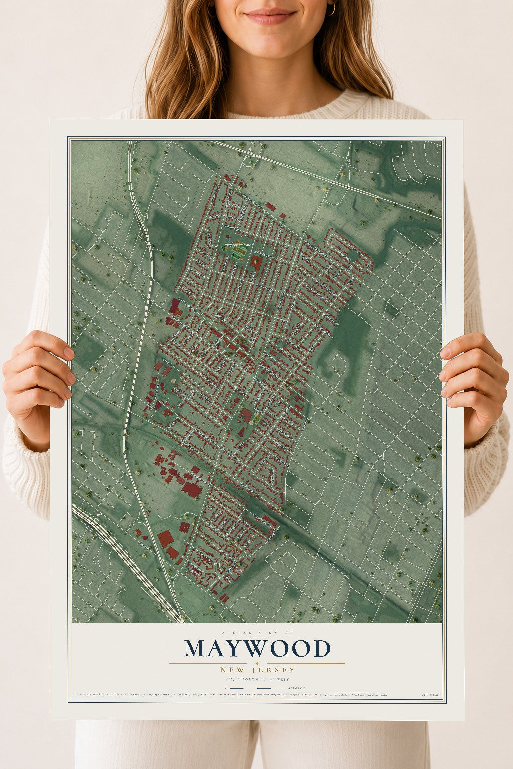 Maywood, New Jersey map print, 18" x 24" Archival Matte Print mockup