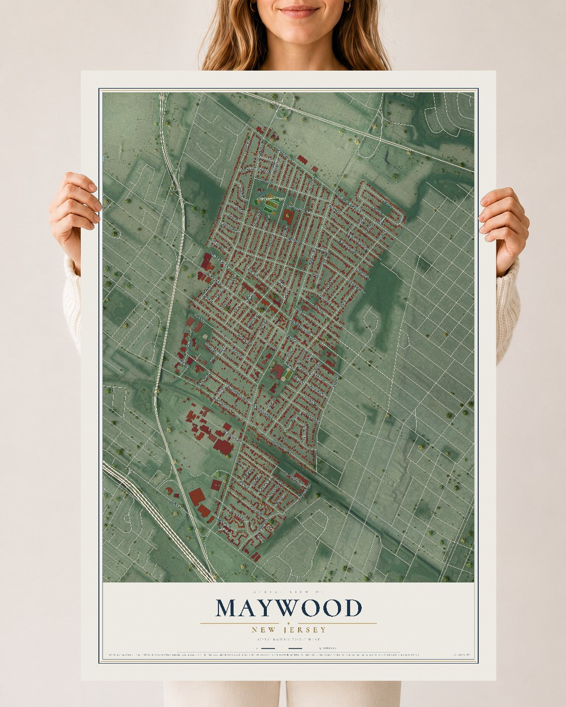 Maywood, New Jersey map print, 24" x 36" Archival Matte Print mockup