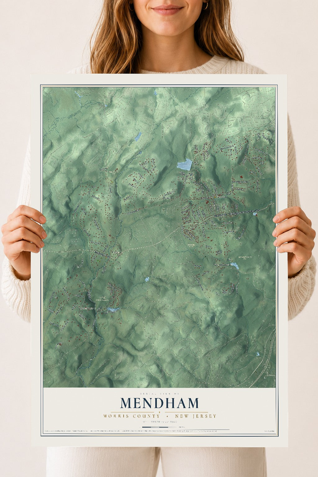 Mendham, New Jersey map print, 18" x 24" Archival Matte Print mockup