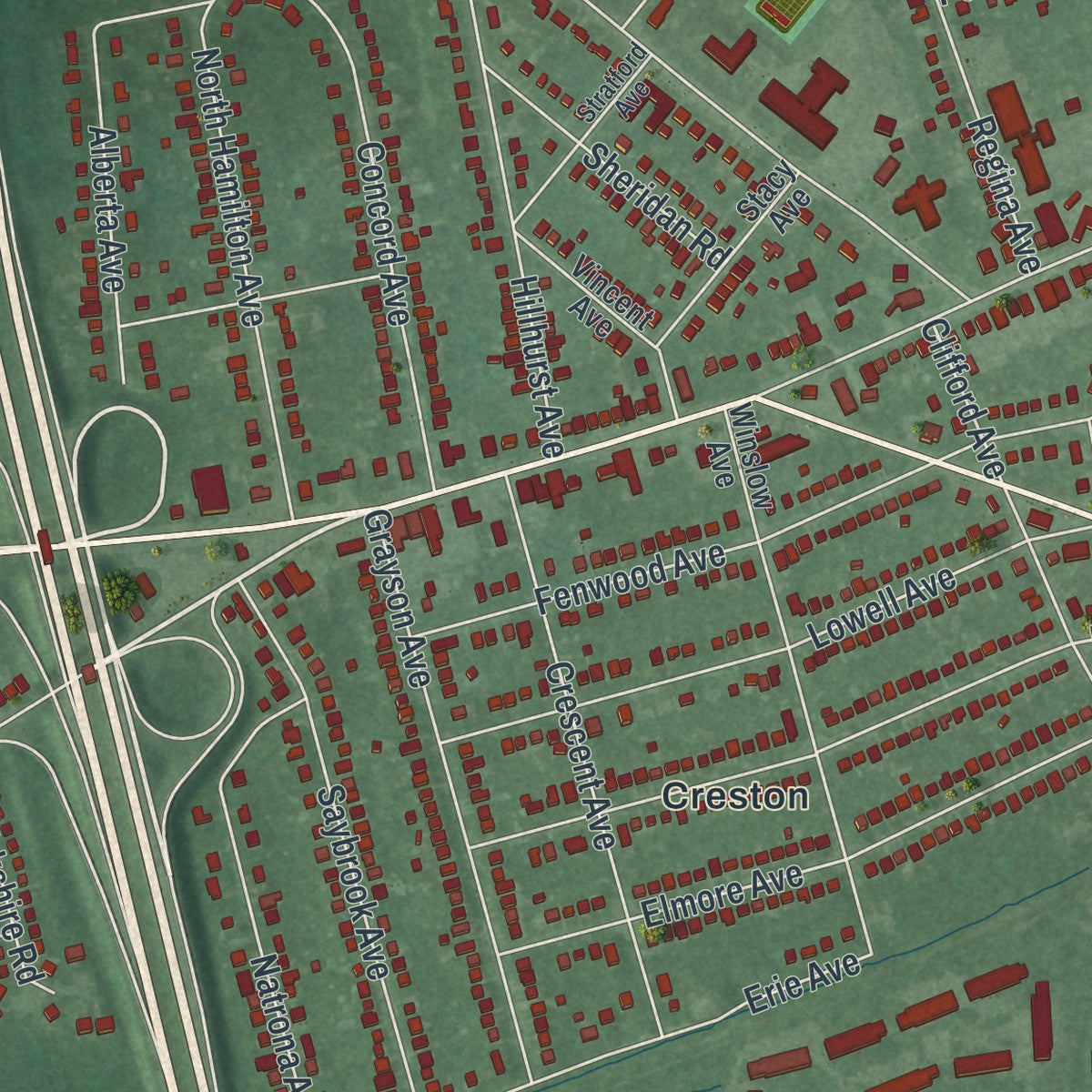 Close-up 1 of the Mercerville, New Jersey map artwork