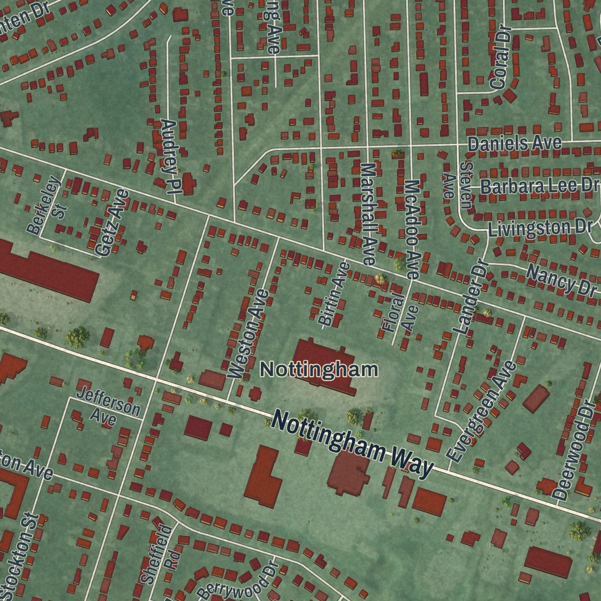 Close-up 2 of the Mercerville, New Jersey map artwork