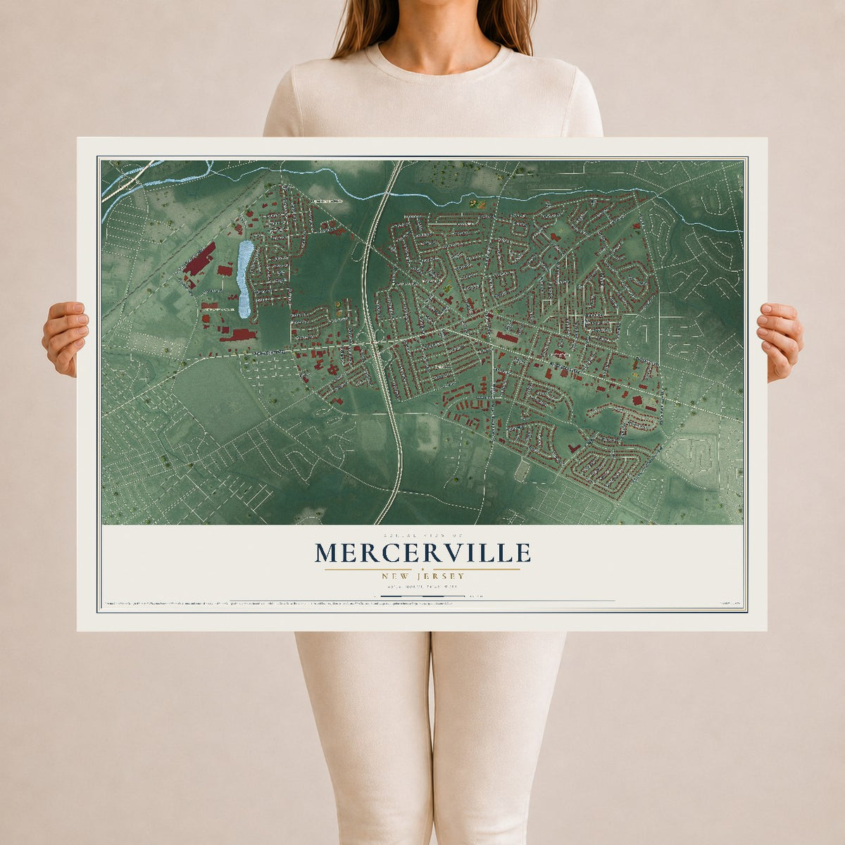 Mercerville, New Jersey map print, 24" x 36" Archival Matte Print mockup