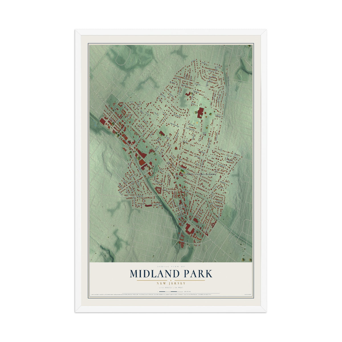 Midland Park, New Jersey map print, 12" x 18" W/ White Ayous Wood Frame mockup
