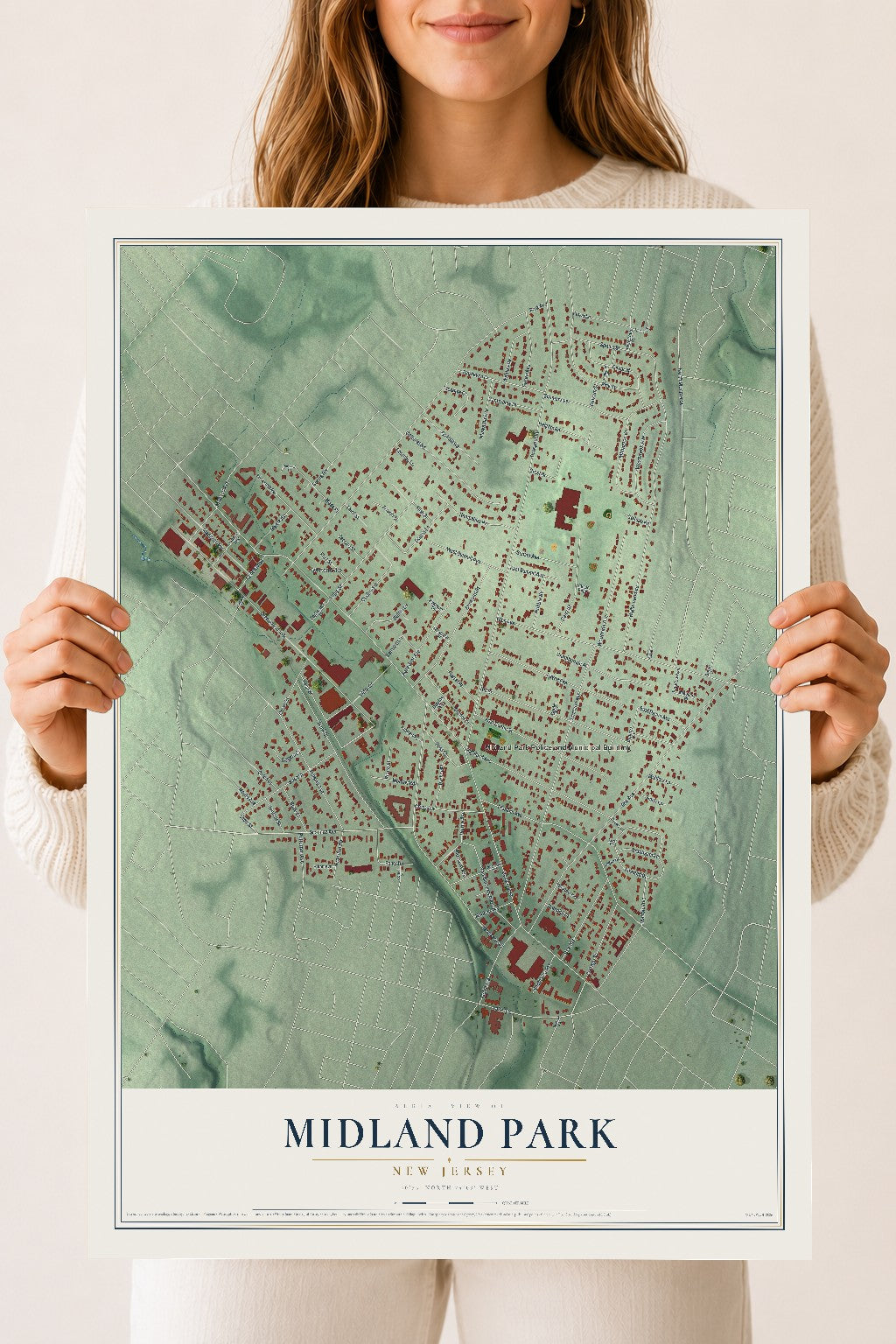 Midland Park, New Jersey map print, 18" x 24" Archival Matte Print mockup