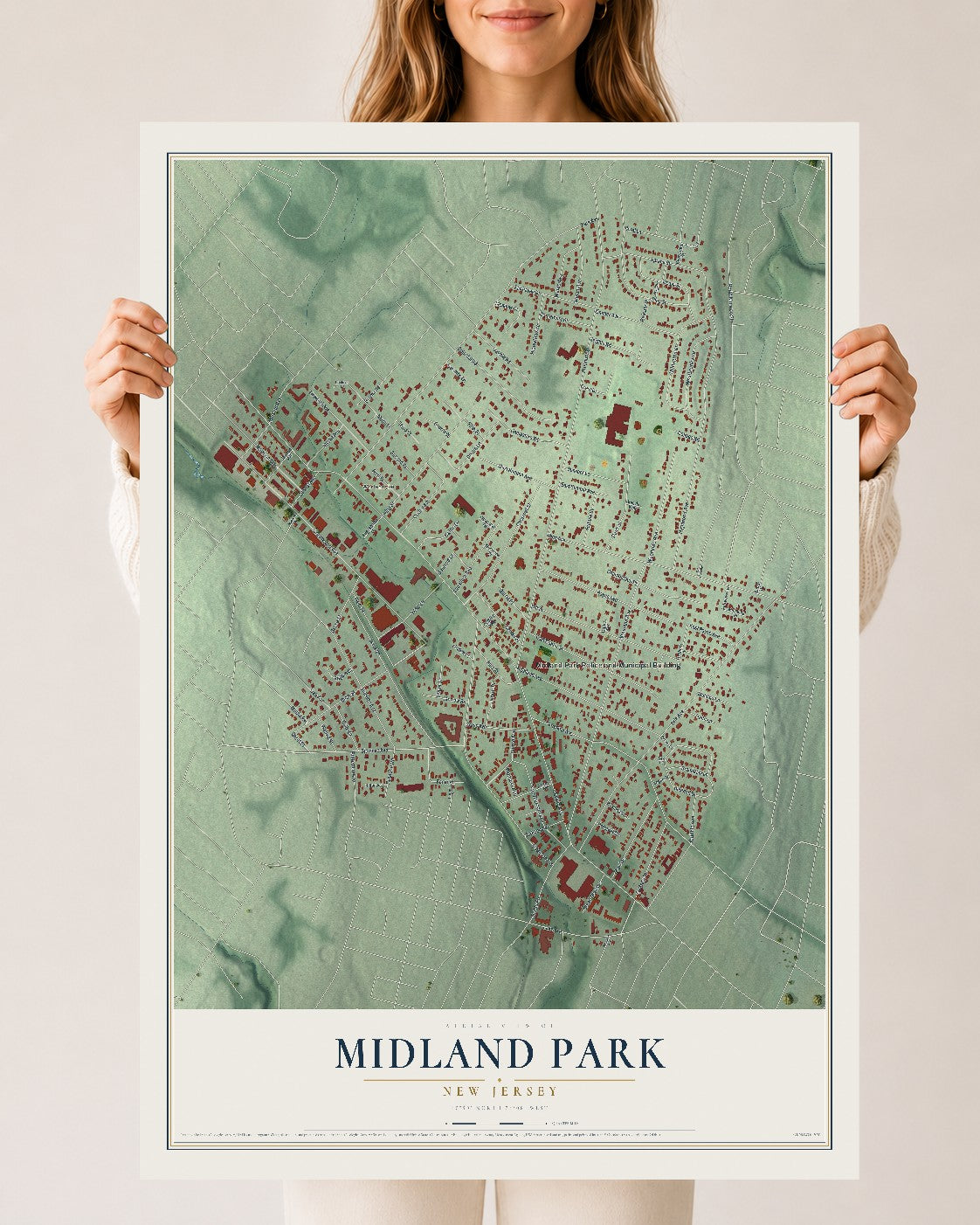 Midland Park, New Jersey map print, 24" x 36" Archival Matte Print mockup
