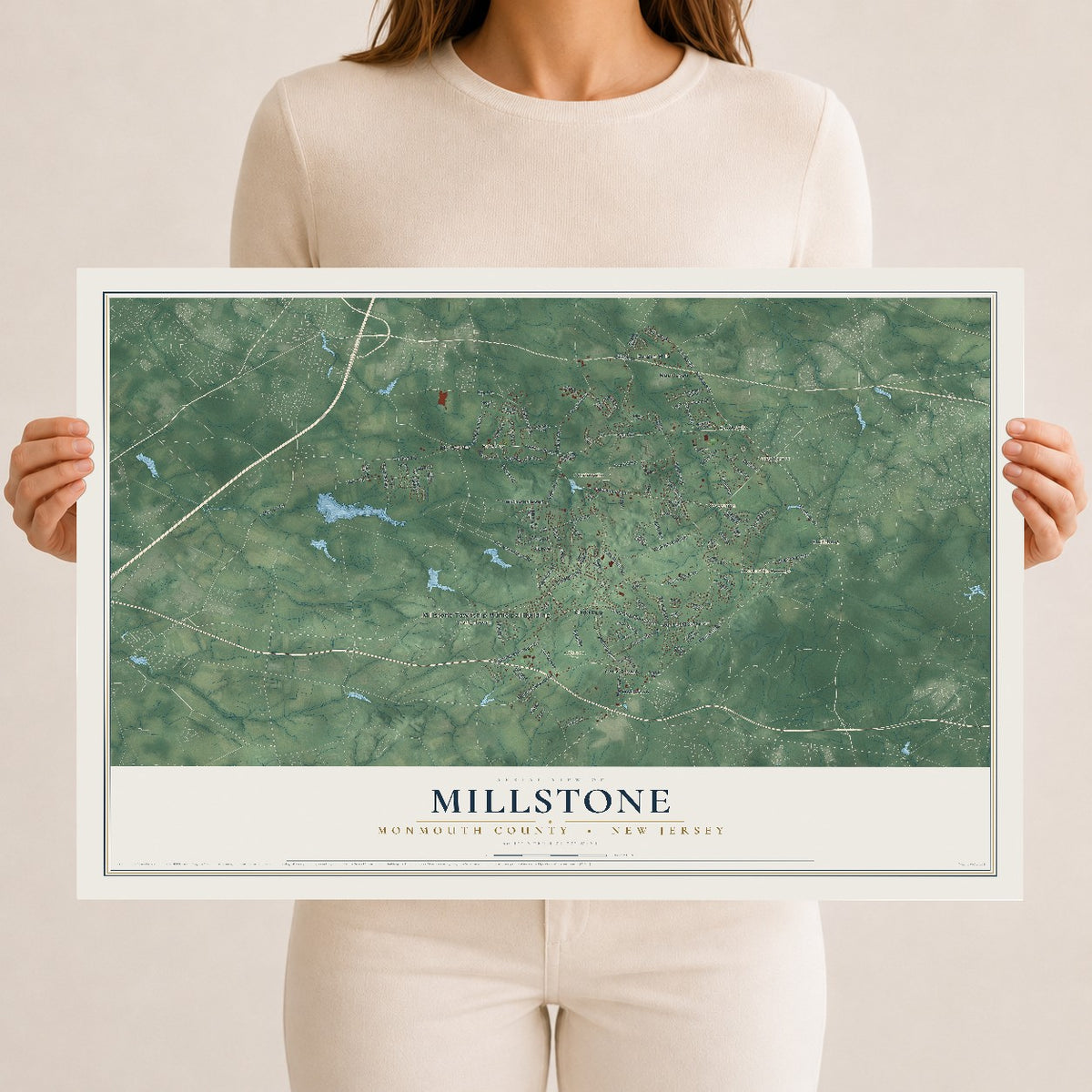 Map of Millstone, Monmouth County, New Jersey, 12 x 18 inch unframed archival matte print