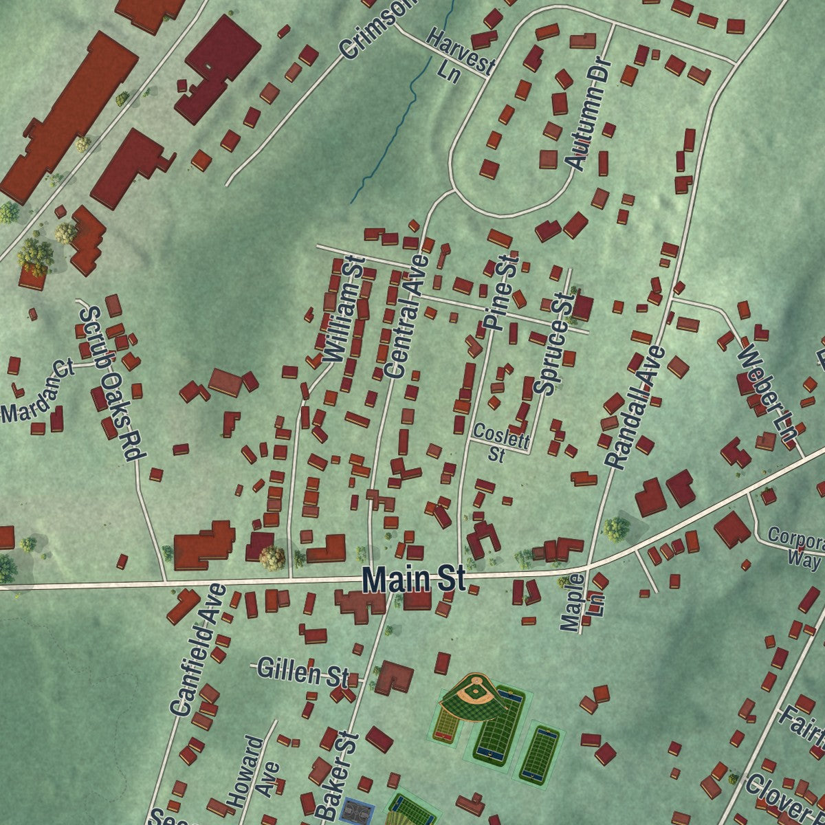 Close-up 1 of the Mine Hill, New Jersey map artwork