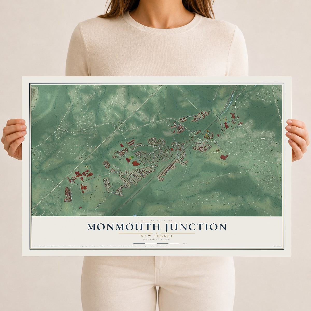 Map of Monmouth Junction, New Jersey, 12 x 18 inch unframed archival matte print