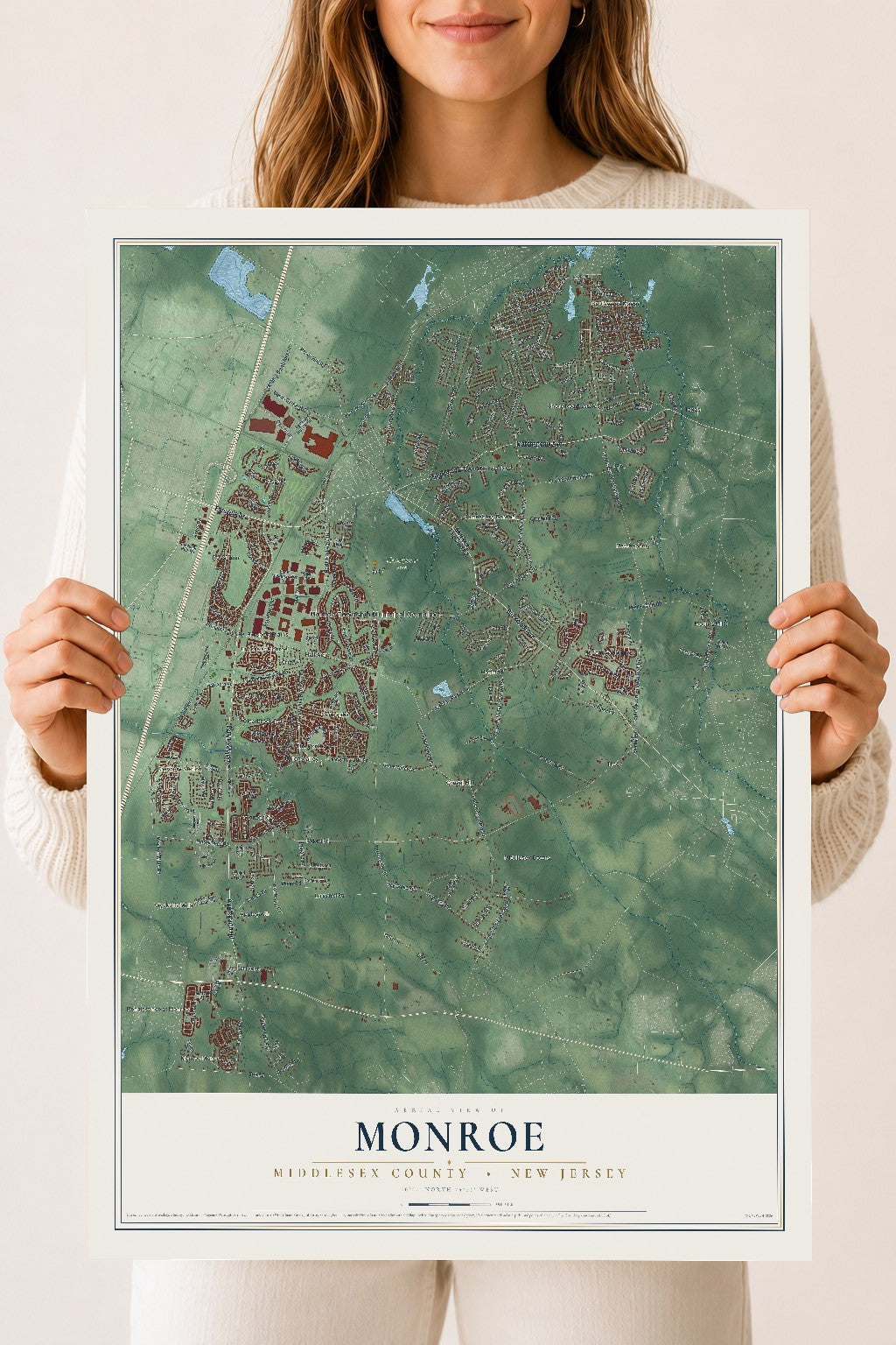 Map of Monroe, Middlesex County, New Jersey, 18 x 24 inch unframed archival matte print