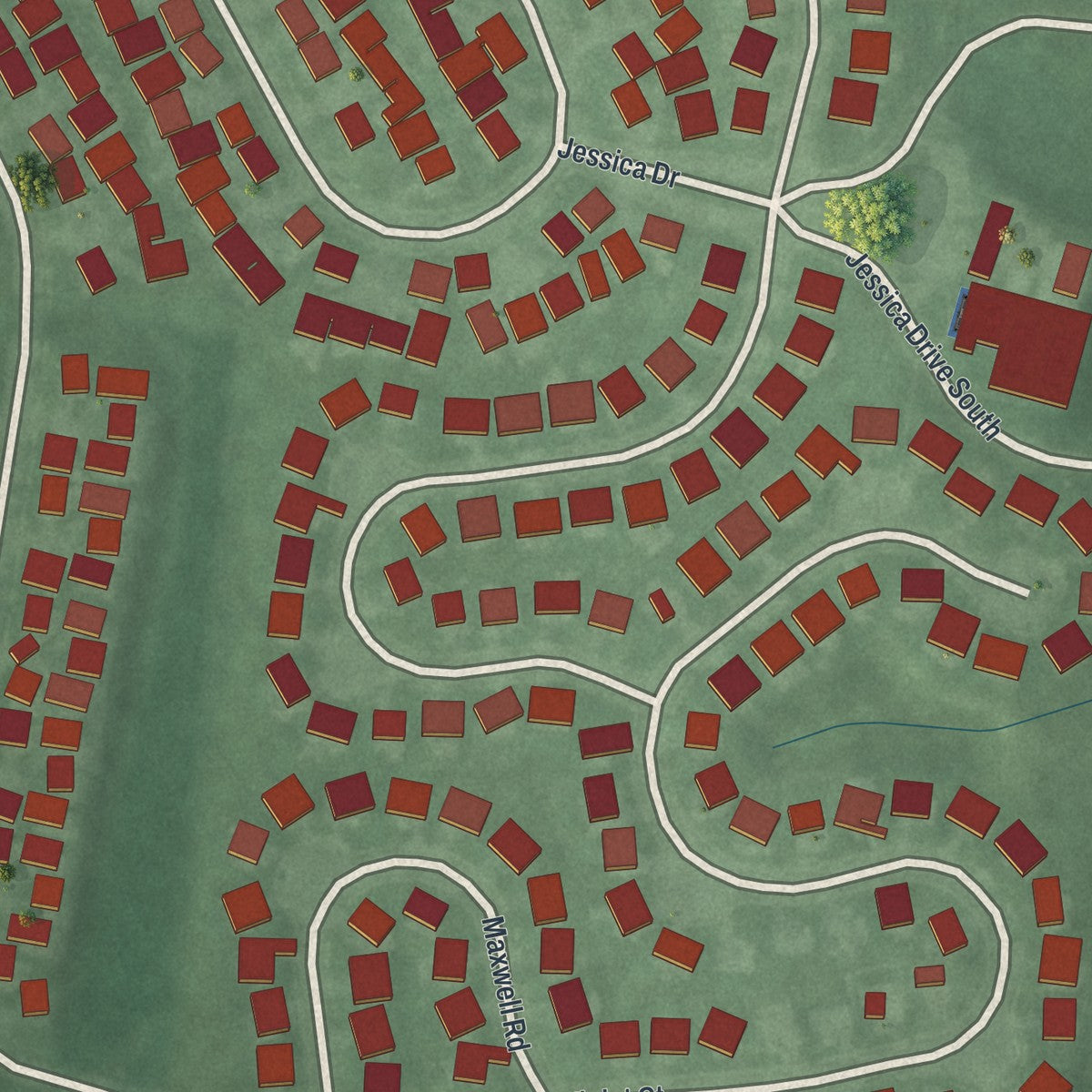 Close-up of the map of Monroe Manor, New Jersey print showing street and building detail