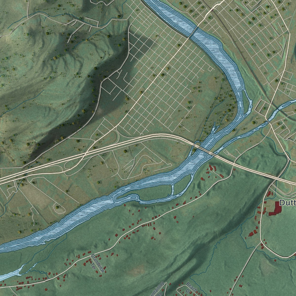 Close-up of the map of Montague, New Jersey print showing street and building detail
