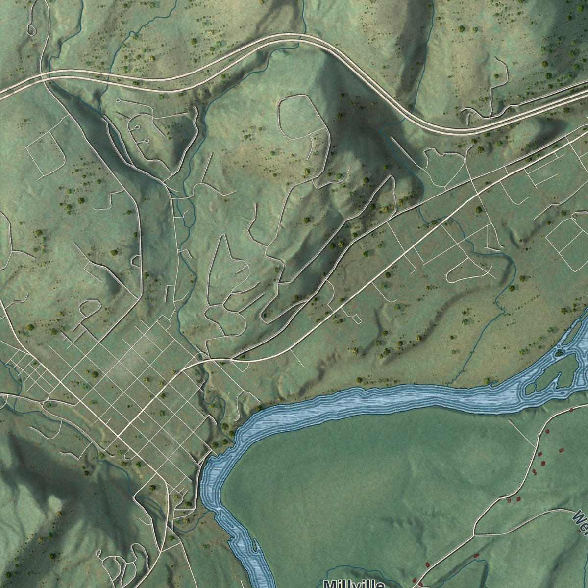 Second close-up of the map of Montague, New Jersey print showing more streets and buildings