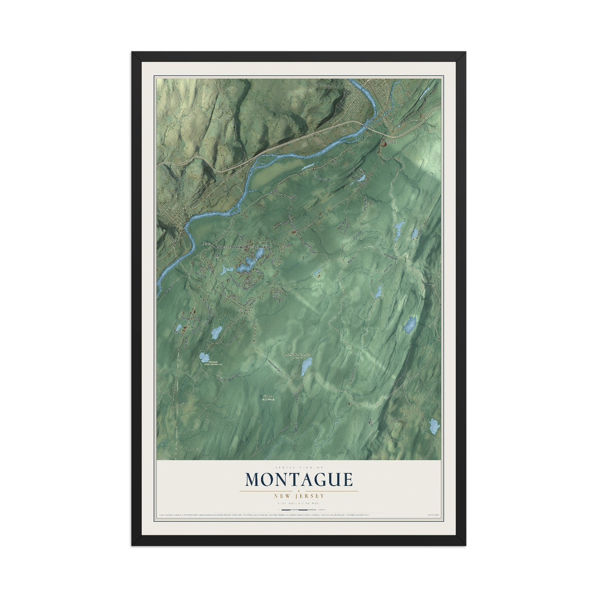 Map of Montague, New Jersey, 12 x 18 inch print in a black wood frame