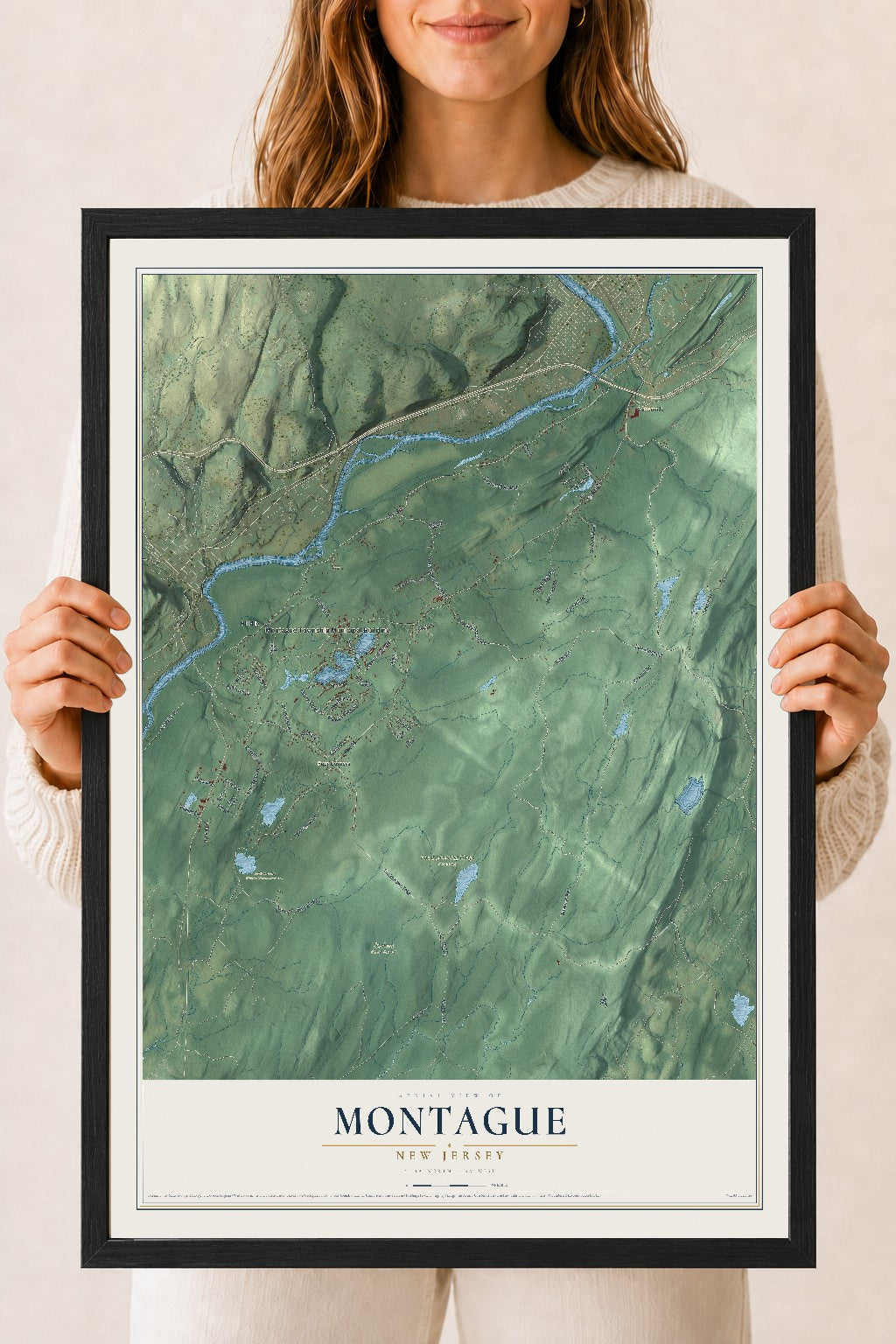 Map of Montague, New Jersey, 18 x 24 inch print in a black wood frame