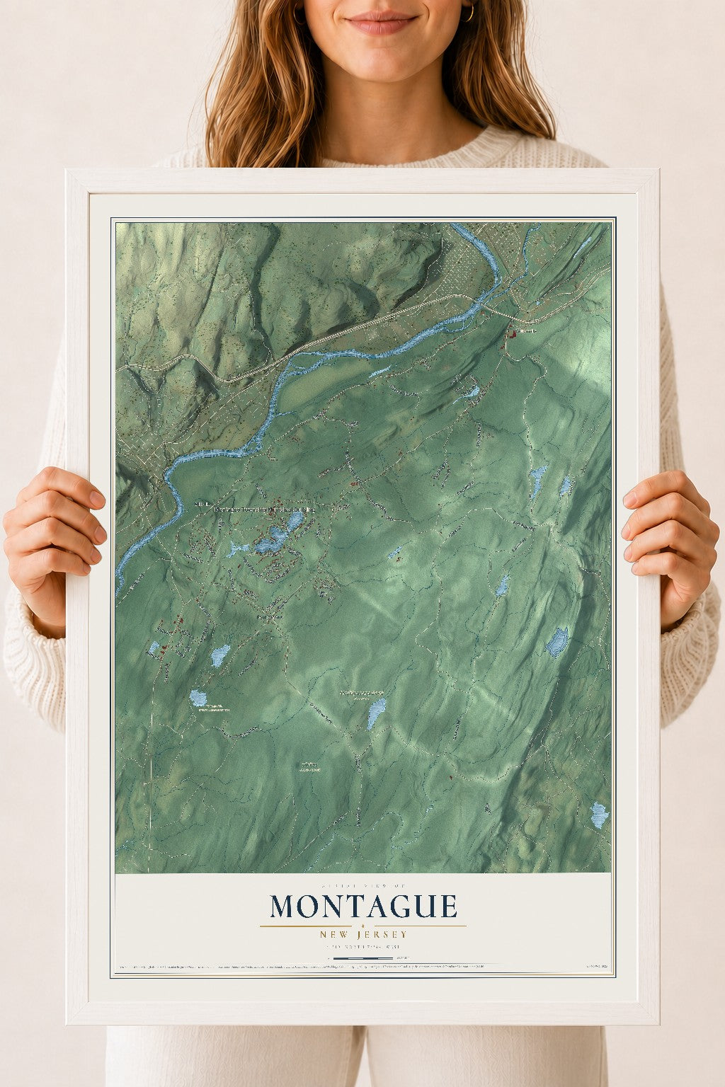 Map of Montague, New Jersey, 18 x 24 inch print in a white wood frame