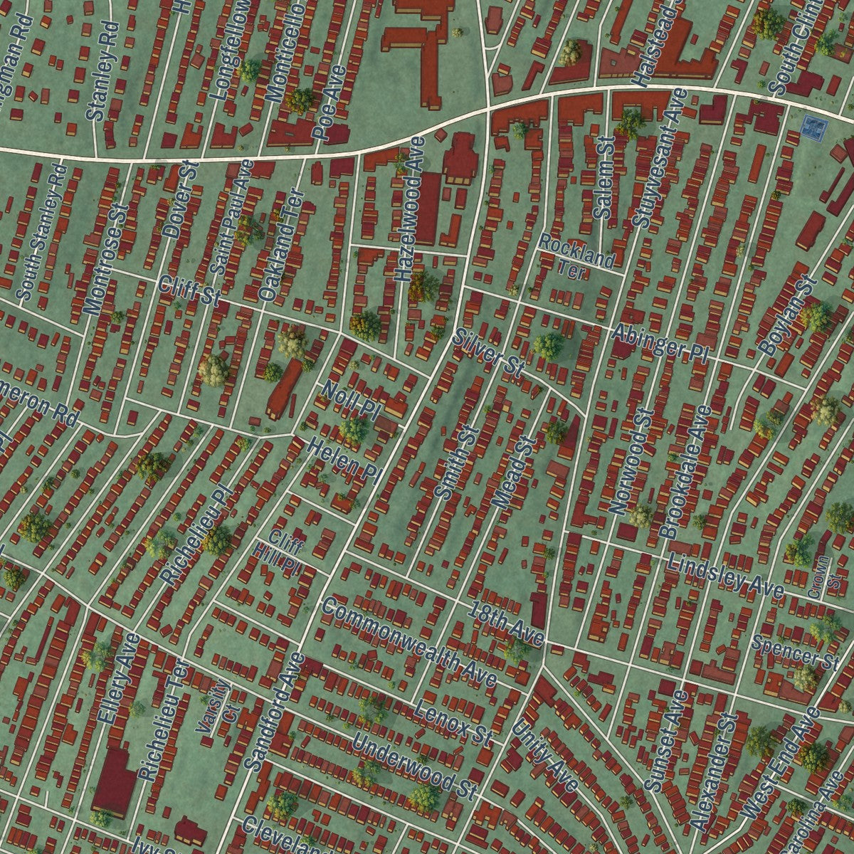 Close-up of the map of Montrose, New Jersey print showing street and building detail