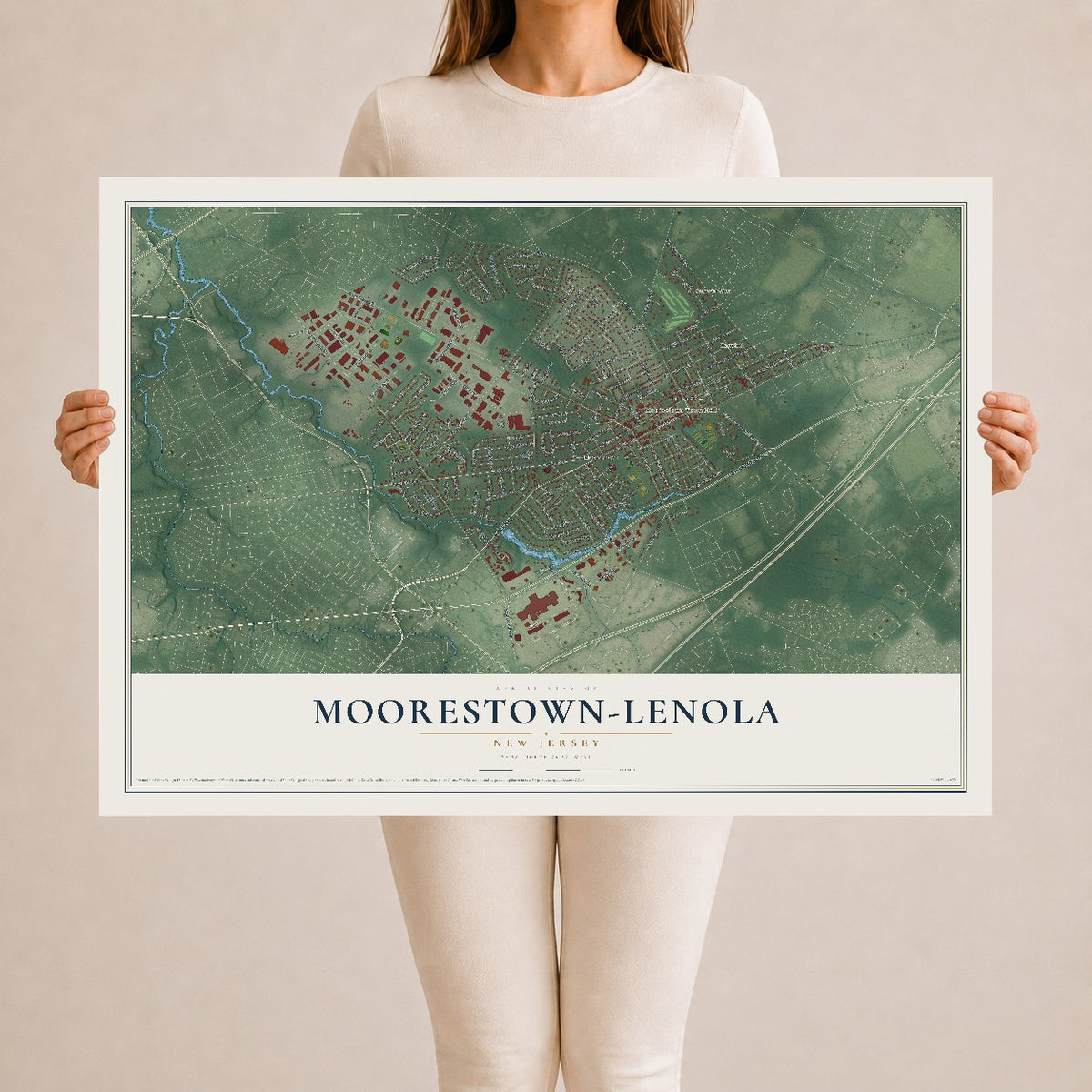 Moorestown-Lenola, New Jersey map print, 24" x 36" Archival Matte Print mockup