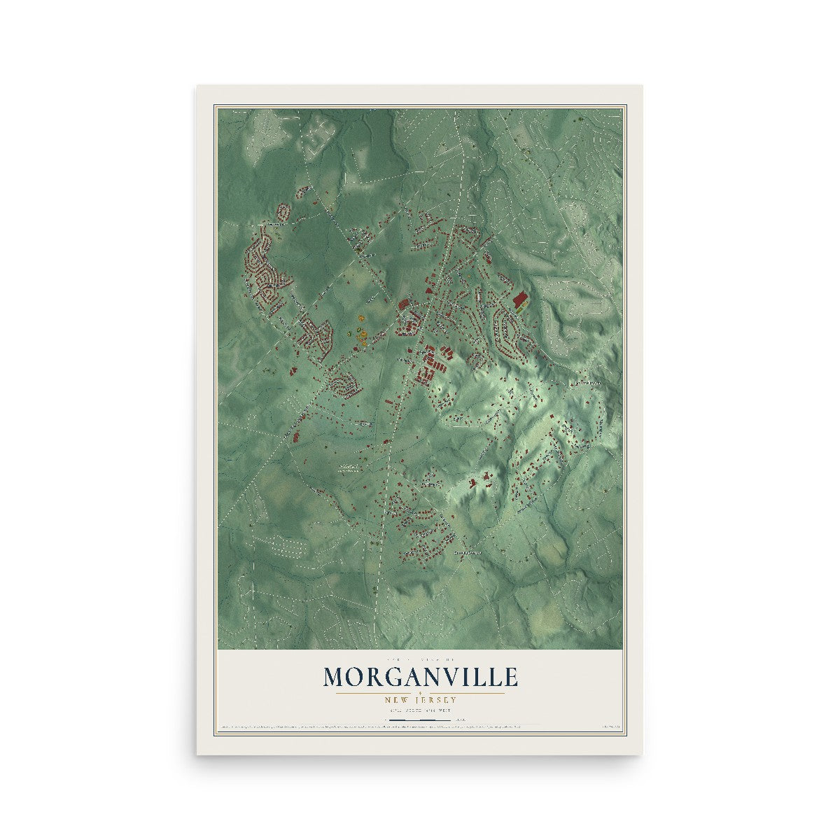Map of Morganville, New Jersey, 12 x 18 inch unframed archival matte print