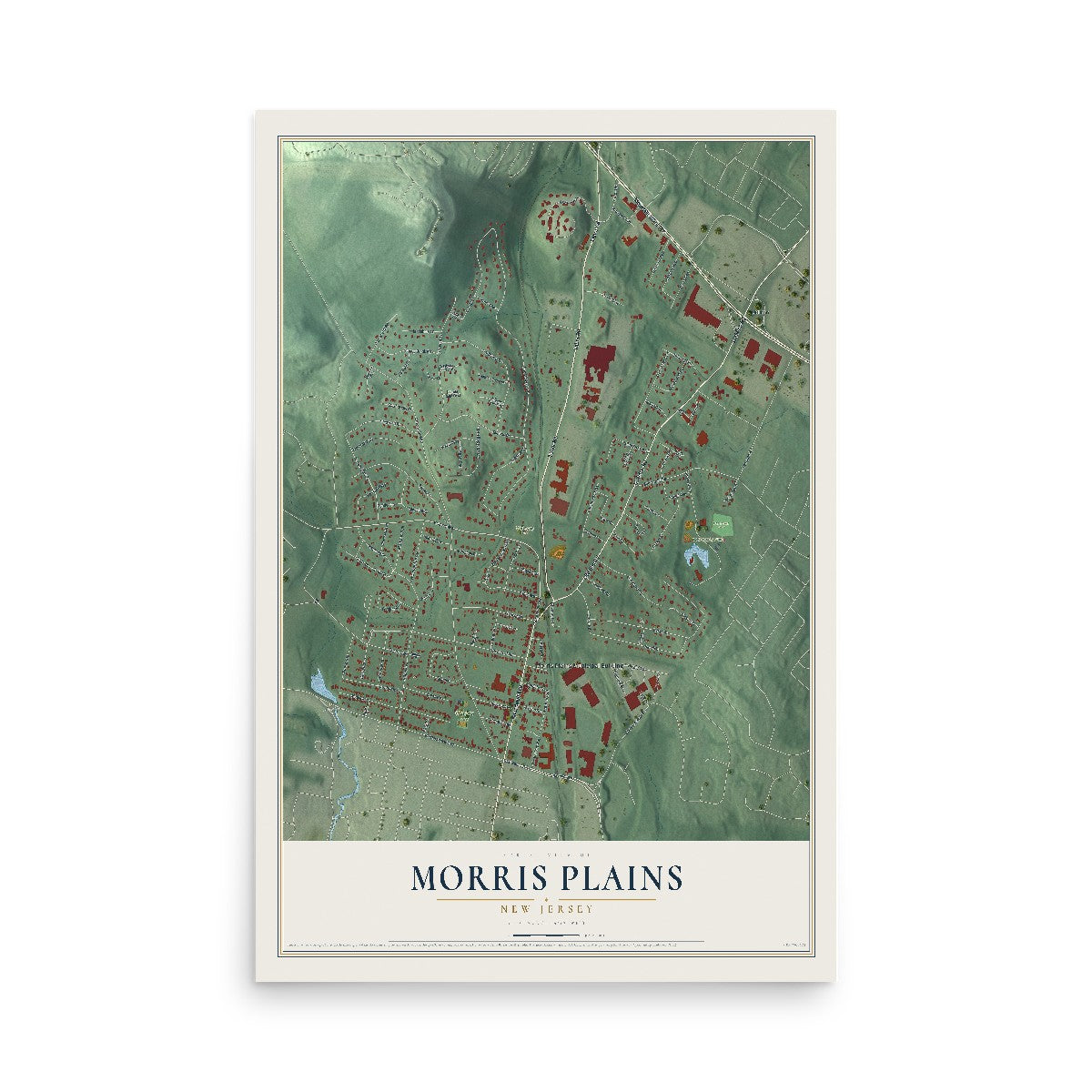 Morris Plains, New Jersey map print, 12" x 18" Archival Matte Print mockup
