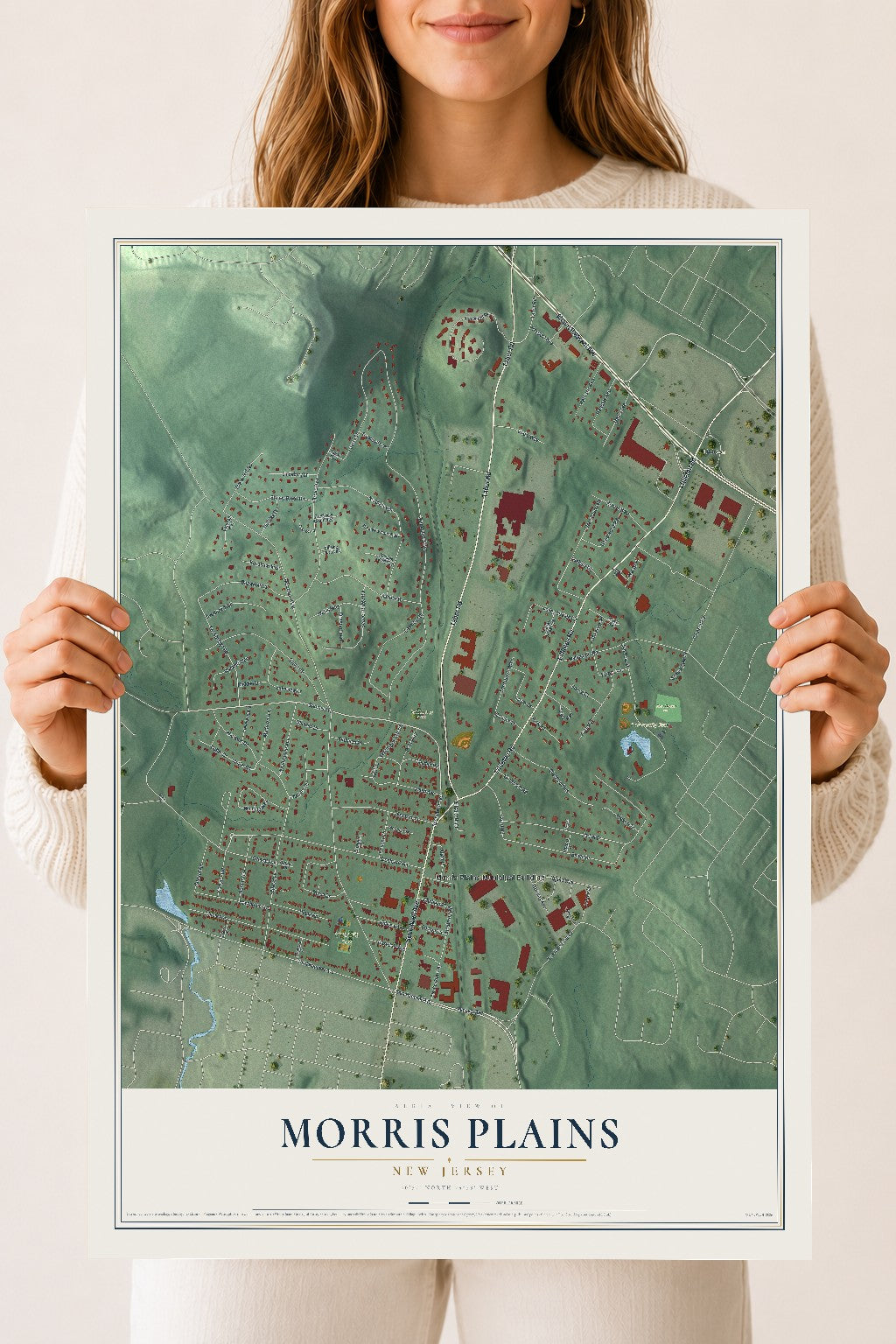 Morris Plains, New Jersey map print, 18" x 24" Archival Matte Print mockup