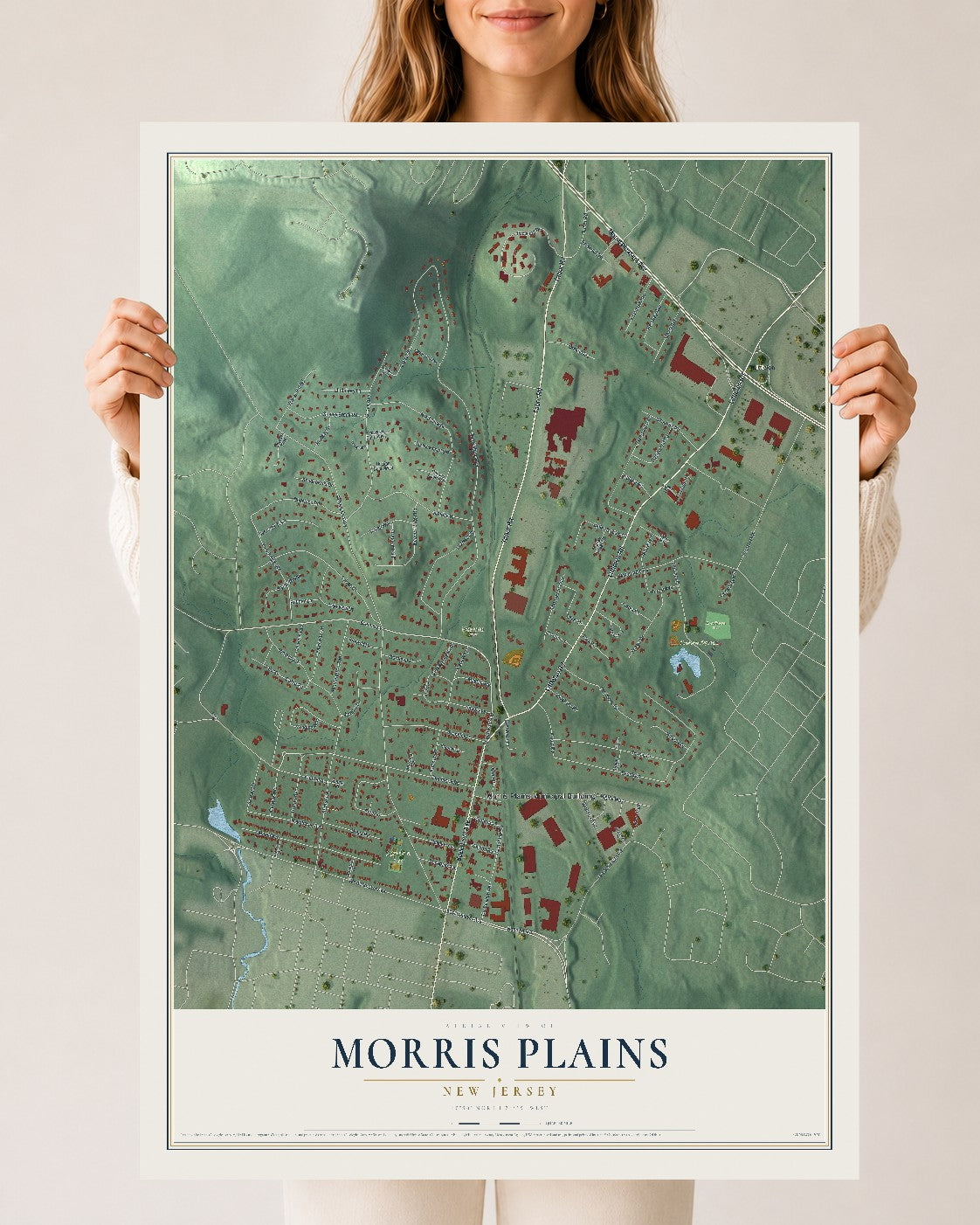 Morris Plains, New Jersey map print, 24" x 36" Archival Matte Print mockup