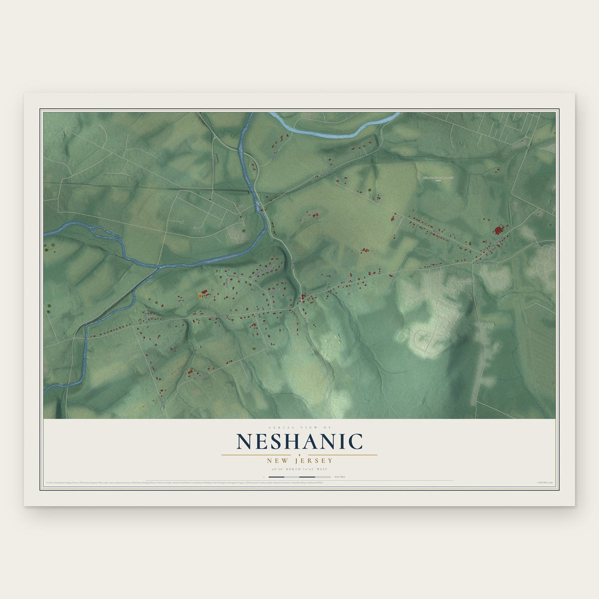 Neshanic, New Jersey map print, the full design